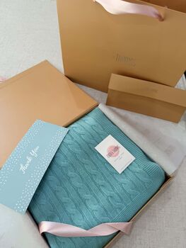 Eau De Nil Personalised 100% Cashmere Cable Knit Baby Blanket Gift Boxed, 3 of 5