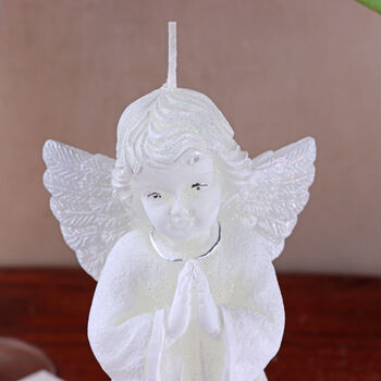 G Decor White Angel Art Candle Hand Finished With Snowflake Dress Decorative Wax Figure Symbol Of Blessings And Good Wishes, 4 of 8