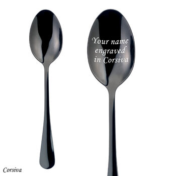 Personalised Black Dessert Spoon With Free Engraving, 2 of 3