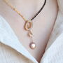 Half Black Bead Gold Plated Oval Pearl Y Shape Lariat Mangalsutra, thumbnail 2 of 8
