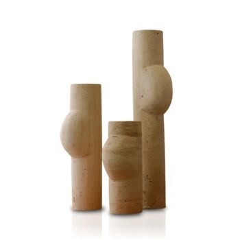 Set Of Three Travertine Belly Vase Trio, Natural Stone, 2 of 2