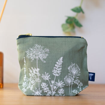 Garden Flowers Linen Make Up Bag White Ink, 7 of 8