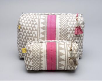 Sankari Stripe Pattern Cotton Washbag In Grey / Pink, 11 of 12