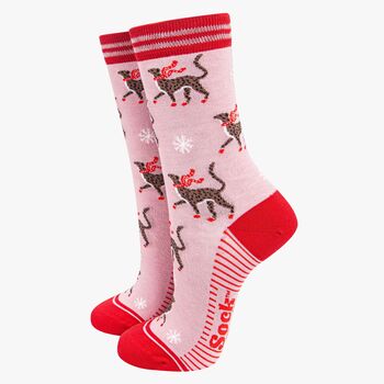 Cheetah Leopard Bamboo Socks Gift Box Women's Pink, 2 of 4
