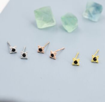 Sterling Silver Extra Tiny Dotted Cluster Black Cz Stud Earrings, 5 of 12