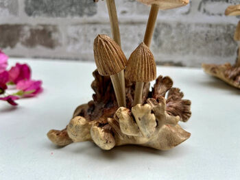 Handcrafted Mushrooms Sculpture On Natural Teak Root, 6 of 8