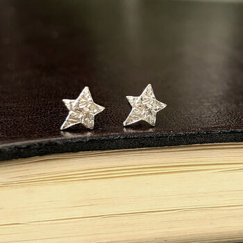 Thank You Sterling Silver Textured Star Earrings, 2 of 12