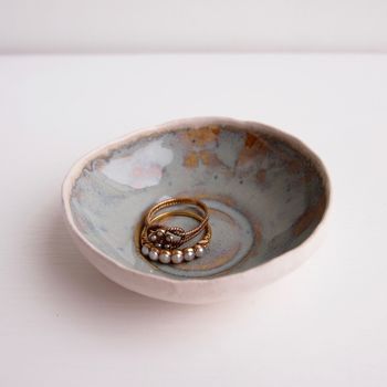 Handmade Mini Blue Brown Pottery Ring/ Jewellery Dish, 3 of 8