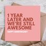 One Year Cute Anniversary Card For Partner, thumbnail 1 of 3