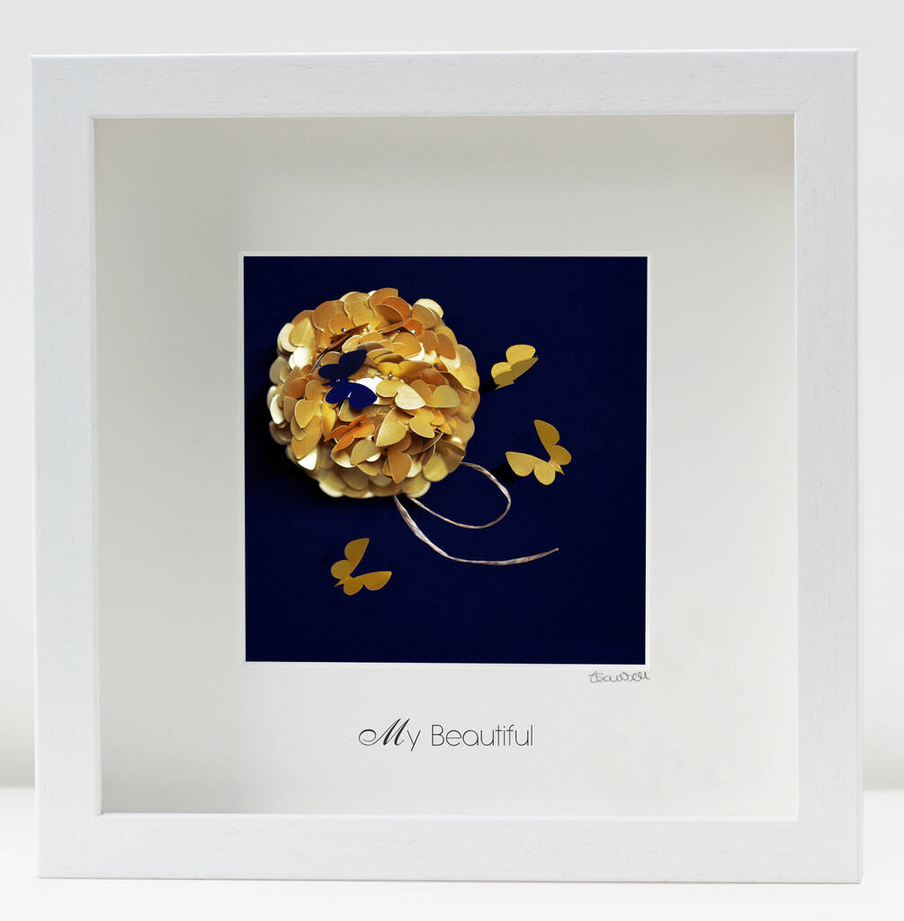 Handmade 3D Gold Butterfly Flower Memorial Picture, 1 of 5