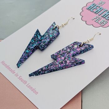 Large Purple Glitter Lightning Earrings, 4 of 4