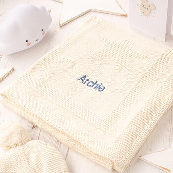 Unisex Cream Star Baby Blanket And Hat Gift Set, 3 of 9