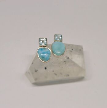 Larimar Blue Topaz Silver Stud Earrings, 5 of 10