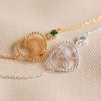 Personalised Heart Initial And Birthstone Bracelet, 2 of 11