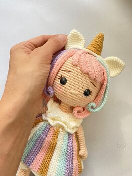 Handmade Crochet Unicorn Doll, Knit Doll, 4 of 12