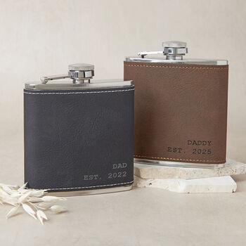 Personalised Dad Established Leather Hip Flask, 2 of 7