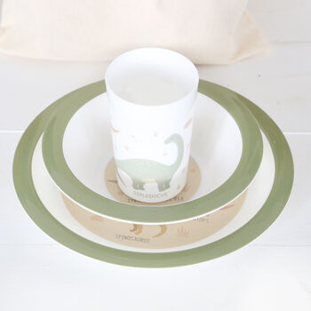 Dinosaur Green Dinner Set With Personalised Bag, 4 of 4