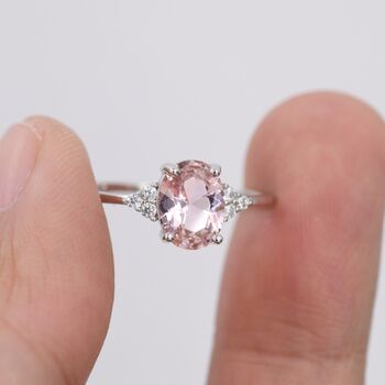 Sterling Silver Genuine Morganite Oval Ring, 2 of 12