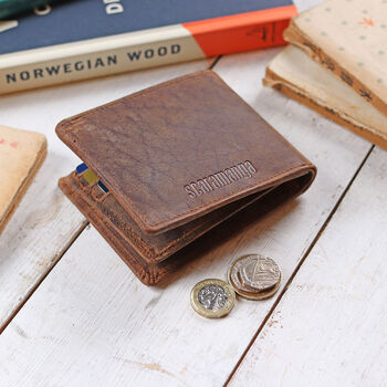 Personalised Mens Leather Wallet With Coin Pouch, 4 of 12