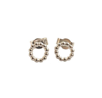 Sterling Silver Small Beaded Circle Studs, 2 of 4