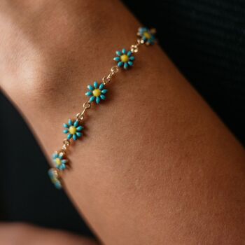 Turquoise Daisy Sun Flower Charms Summer Bracelet, 7 of 7