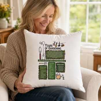 40th Birthday Gift For Gardeners Personalised Cushion, 2 of 9