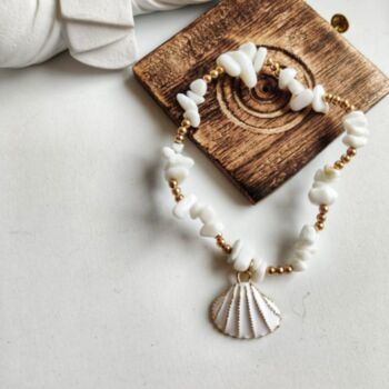 White Sea Clam Boho Seashell Bracelet, 2 of 4