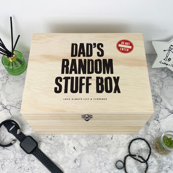 Personalised Dad's Random Stuff Box Pine Memory Box, 3 of 12
