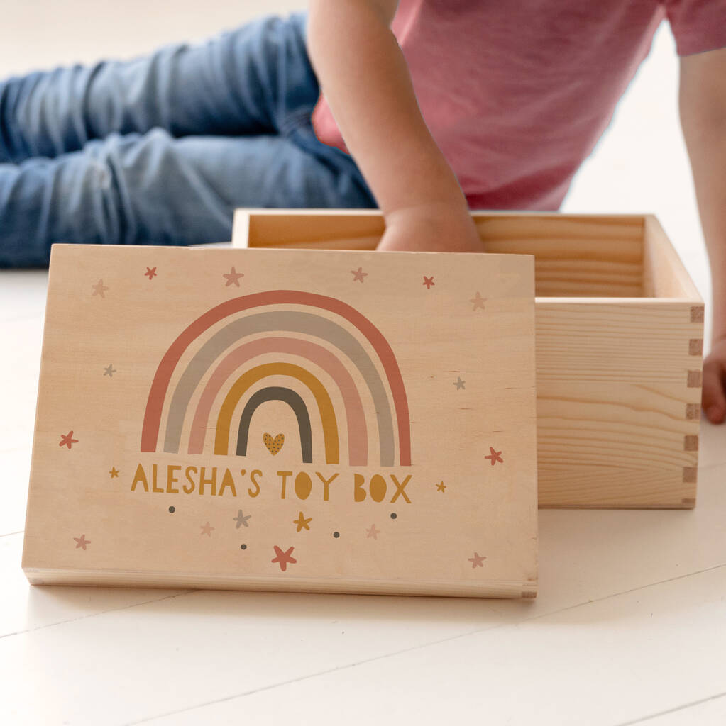 Personalised Rainbow Toy Box With Lift Off Lid, 1 of 2