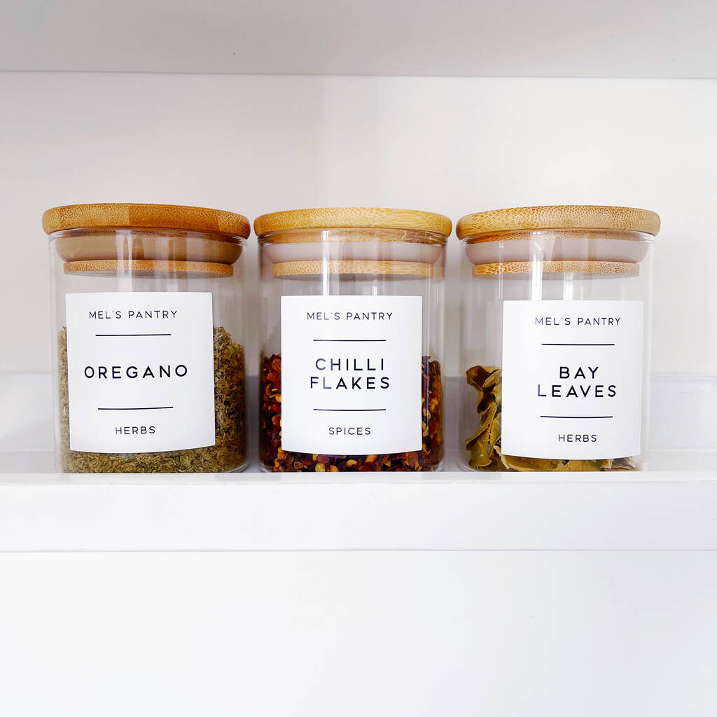 Small Spice Jars With Personalised Minimalist Labels By Oikku