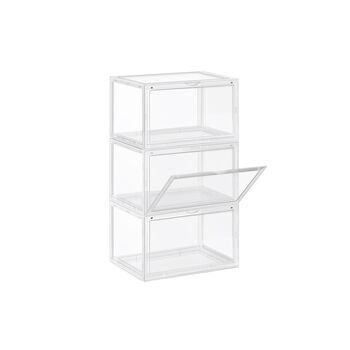 Three Stackable Clear Plastic Shoe Boxes Organisers, 5 of 7