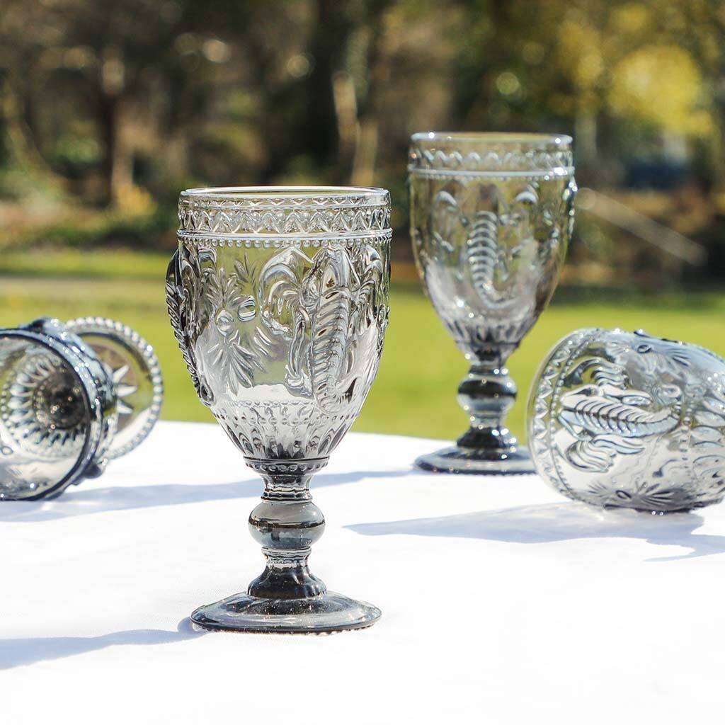 Set Of Four Coloured Glass Wine Goblets By Dibor