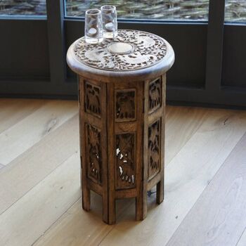 Mangowood Elephant Carved Octagonial Side Table, 2 of 5