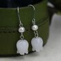 Sterling Silver Carved Jade Lily Of The Valley Earrings With Natural Freshwater Pearls, thumbnail 1 of 12