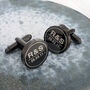 Mens Black Engraved Cufflinks – Birthday, Wedding, Or Christmas Gift Idea, thumbnail 2 of 4