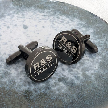 Mens Black Engraved Cufflinks – Birthday, Wedding, Or Christmas Gift Idea, 2 of 4