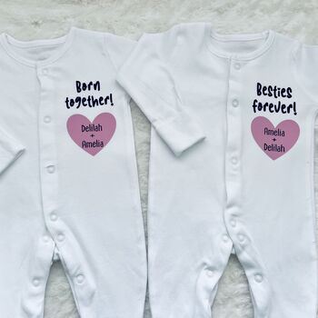 Personalised Twin Baby Grows | Twin Gifts, 6 of 9
