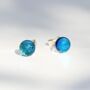 Small Blue Fused Glass Sterling Silver Stud Earrings, thumbnail 2 of 12