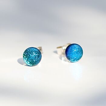 Small Blue Fused Glass Sterling Silver Stud Earrings, 2 of 12