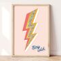 Stay Wild Floral Glitter Lightning Bolt Art Print, thumbnail 1 of 4