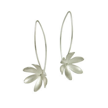 Silver Daisy Flower Earrings Side Facing, 2 of 3