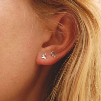 Tiny Leaf Stud Earrings In Silver, 4 of 6