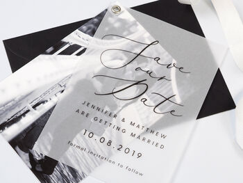 Monochrome Vellum Layered Wedding Save The Date Cards, 3 of 3