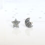Laser Cut Celestial Glitter Star Moon Earrings Studs, thumbnail 1 of 5