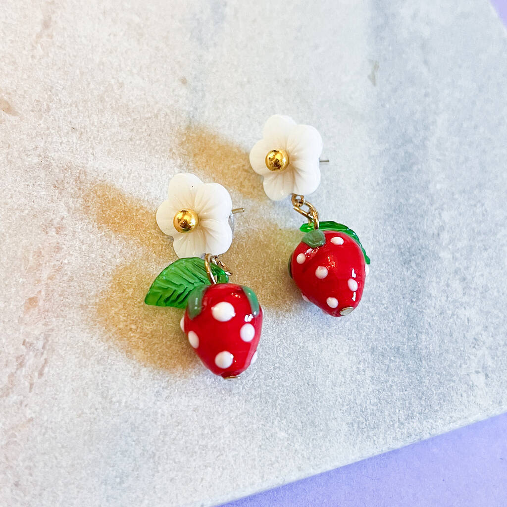 Sweet Strawberry Blossom Drop Earrings, 1 of 1