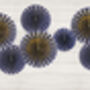 Navy Blue And Gold Rosette Hanging Decorations, thumbnail 3 of 3
