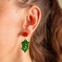 Festive Holly Earrings, Christmas Gift For Her, thumbnail 2 of 5
