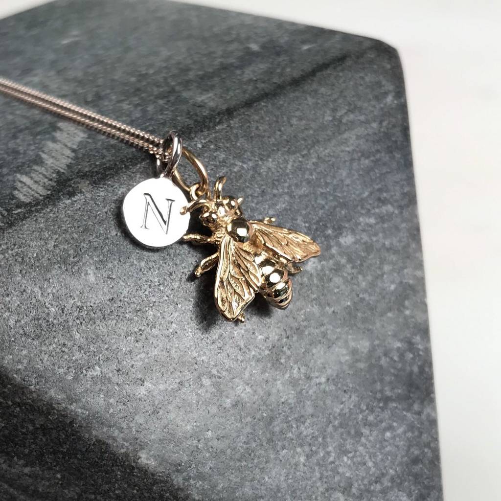 personalised honey bee necklace by nest