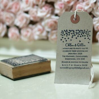 Personalised Wedding Invitations Hearts Rubber Stamp, 2 of 3