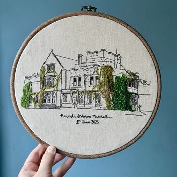 Personalised Hand Embroidered Wedding Venue Portrait, 9 of 12